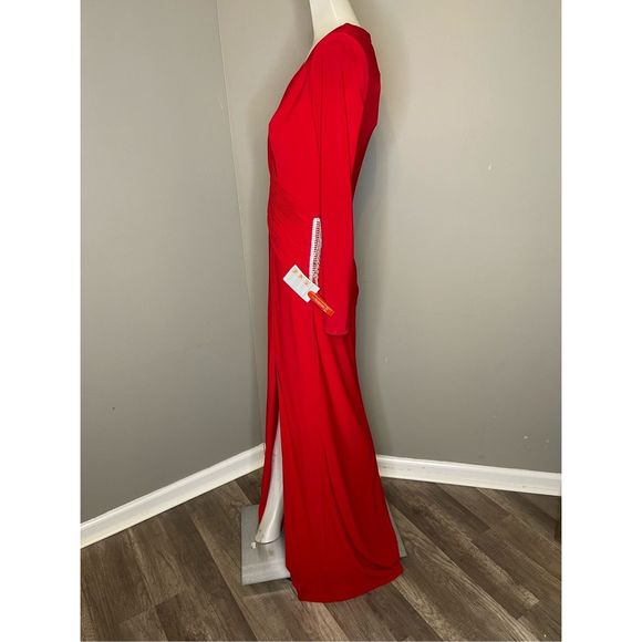 MAC DUGGAL JERSEY LONG SLEEVE ASYMMETRICAL RUCHED GOWN - Picture 7 of 11